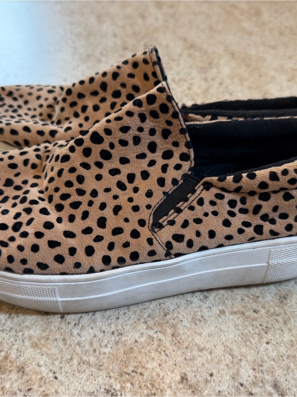 Daily Ritual Leopard Print Slip-On Sneakers in Tan and Black